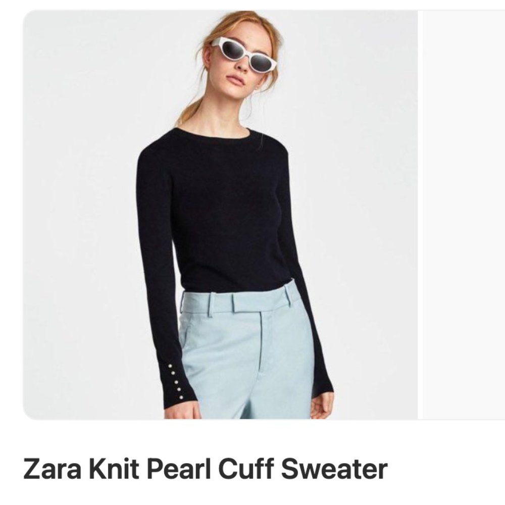 ❌ SOLD ❌  ZARA Black Knit Sweater with Pearl Cuffs - Picture 8 of 9